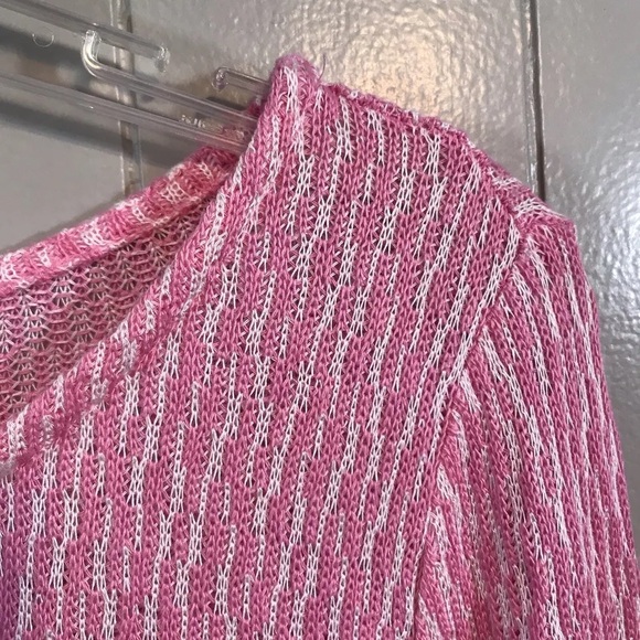 Chelsea & Theodore Pink White Knit Relaxed Fit Long Sleeve Casual Sweater - Picture 4 of 7